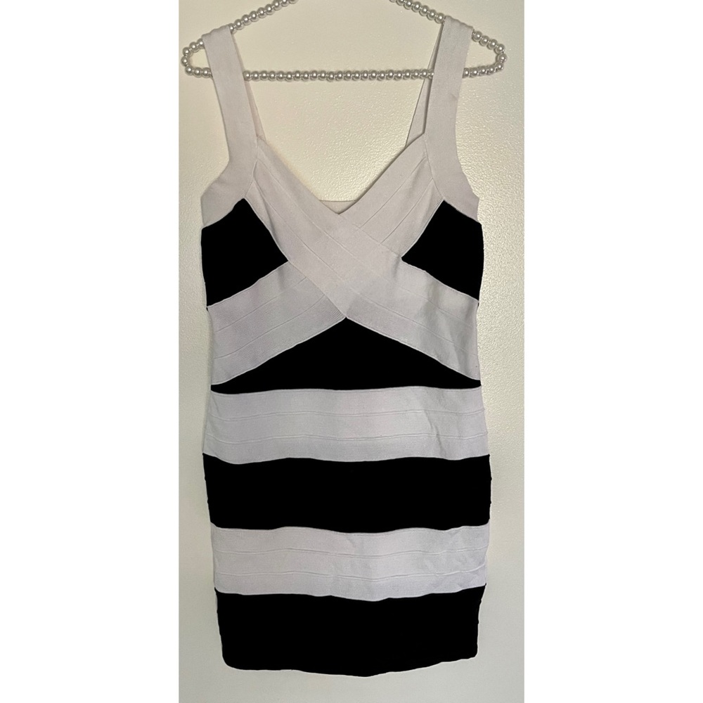 Evening Black White Body-con Color-block Dress M